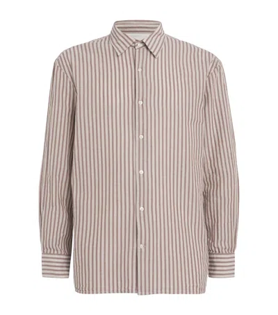 Officine Generale Cotton Stripe Gad Shirt In Brown