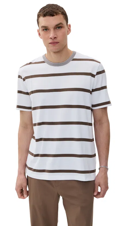 OFFICINE GENERALE COTTON STRIPE TEE ICED COFFEE/WHITE