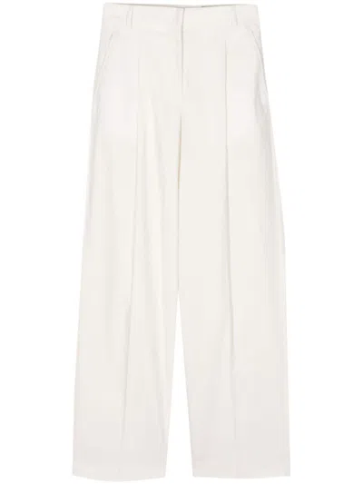 Officine Generale Pleated Poplin Straight Trousers In Neutrals