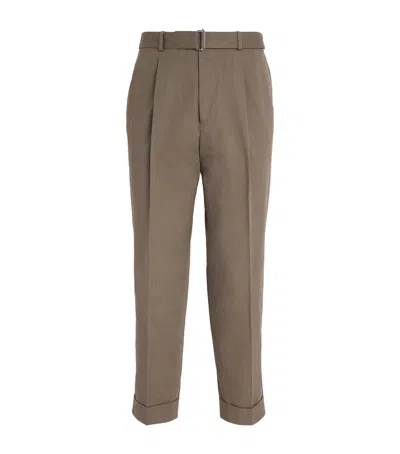 Officine Generale Cotton Twill Belted Trousers In Brown