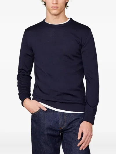 Officine Generale Crew-neck Long-sleeve Sweater In Blue