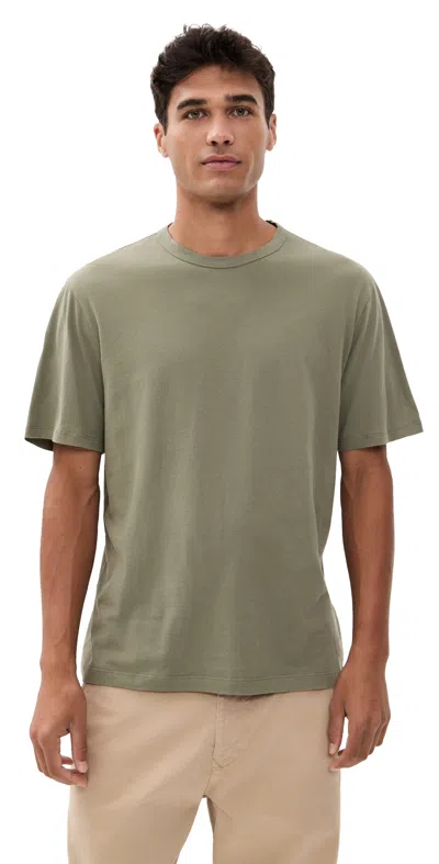 Officine Generale Crew Neck Tee Olive In Green