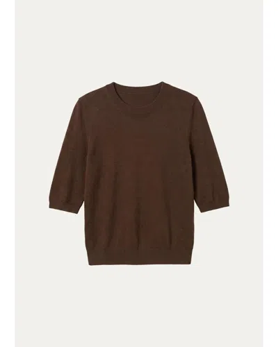 Officine Generale Crewneck Wool-silk Sweater In Coffee