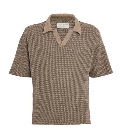Officine Generale Crochet Polo Shirt In Brown