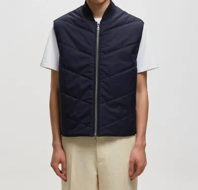 Officine Generale Damien Quilted Water Repellant Vest In Navy