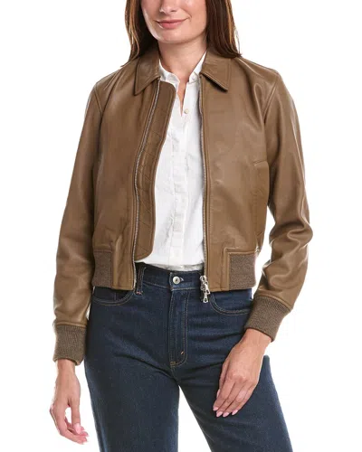 Officine Generale Daniah Leather Bomber Jacket In Brown