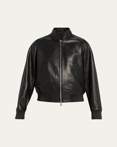 Officine Generale Dorina Lambskin Leather Bomber Jacket In Black