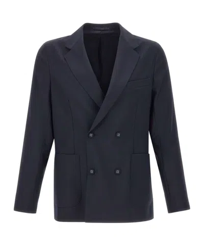 Officine Generale Double Breasted Four Buttons Jacket In Dark Navy
