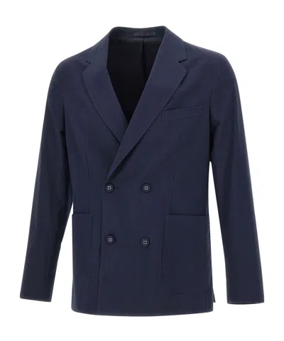 Officine Generale Double Breasted Four Buttons Jacket In Dark Navy