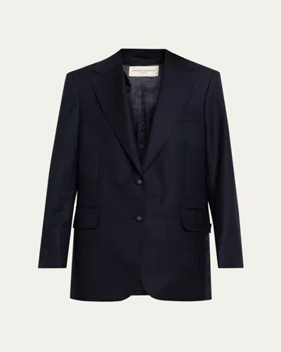 Officine Generale Edona Italian Herringbone Wool Tailored Jacket In Dark Navy