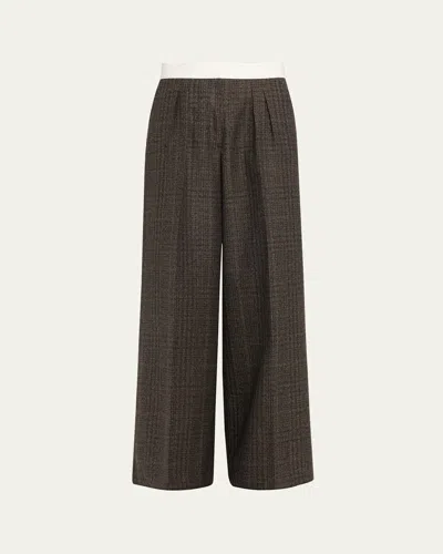 Officine Generale Elia Plaid Italian Wool Trousers In Brown