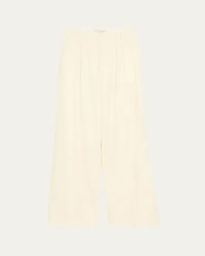 Officine Generale Elia Pleated Wool Pants In Ecru