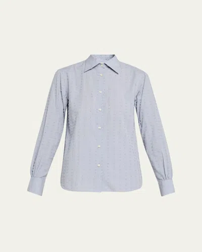 Officine Generale Ella Long-sleeve Textured Japanese Cotton Shirt In Blue