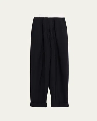 Officine Generale Elma Italian Pinstripe Wool Pants In Dark Navy/white
