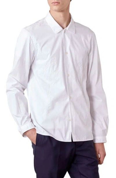 Officine Generale Eloan Hemd Aus Baumwollpopeline Mit Stickereien In White