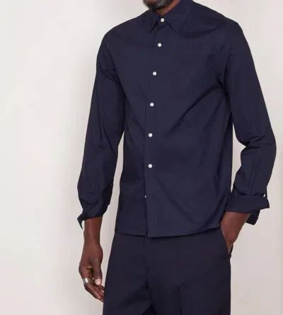 Officine Generale Eloi Organic Cotton Poplin Shirt In Dark Navy In Blue