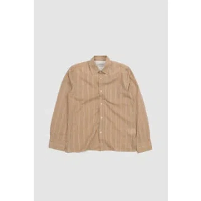 Officine Generale Emory Shirt Cotton Stripe British Khaki/ Ecru/ Grey In Neutrals