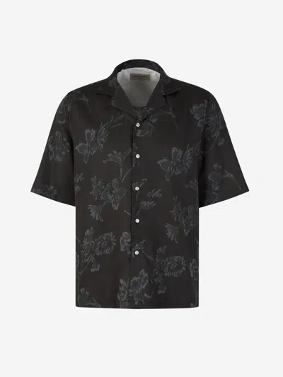 Officine Generale Eren Camp-collar Floral-print Cotton-poplin Shirt In Black