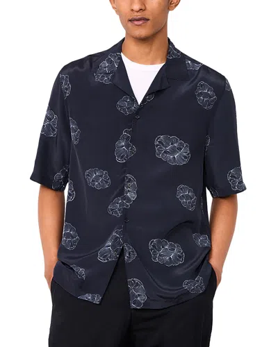 Officine Generale Eren Crepe Cloud Lines Short Sleeve Shirt In Blue