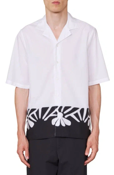 Officine Generale Eren Embroidered Organic Cotton Poplin Camp Shirt In White/ Black