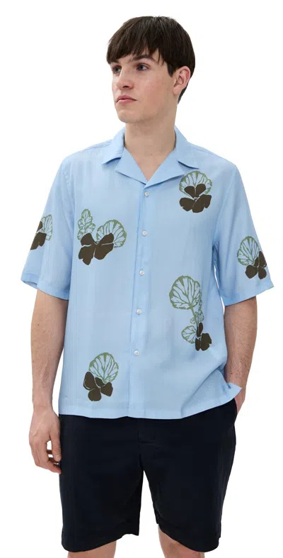 Officine Generale Eren Printed Shirt Dreamblue/olive
