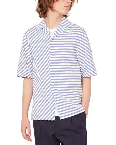 Officine Generale Eren Short Sleeve Cotton Striped Patchwork Shirt In Blue