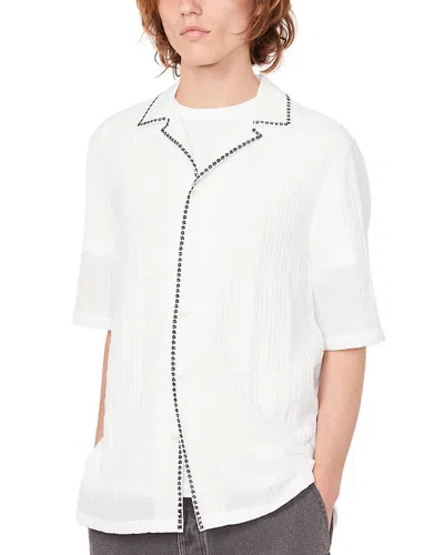 Officine Generale Eren Short Sleeve Embroidered Seersucker Shirt In Multi