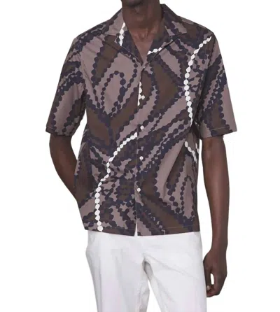 Officine Generale Eren Short Sleeve Italian Cotton Shirt In Cocoa-taupe-ecru In Multi