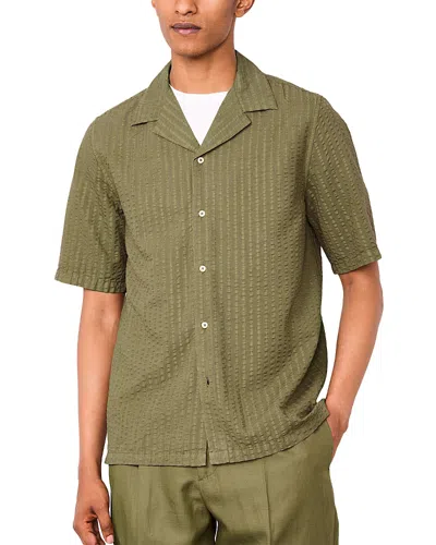 Officine Generale Eren Short Sleeve Seersucker Shirt In Green