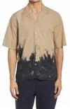Officine Generale Eren Short Sleeve Dip Dyed Shirt In Beige