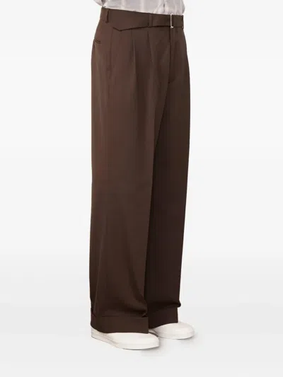 Officine Generale Evans Belted Pleated Trousers In Brown
