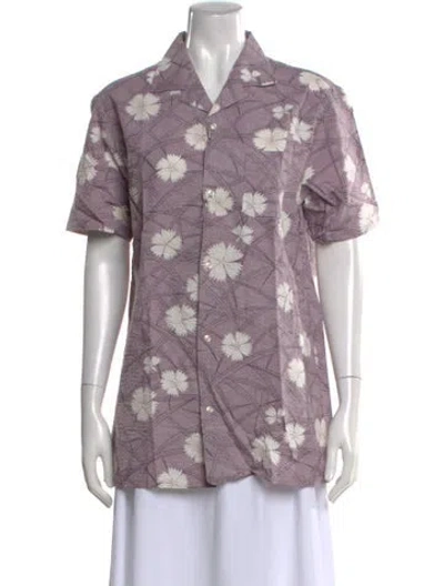 Pre-owned Officine Generale Floral Print Short Sleeve Button-up Top W/ Tags In Purple