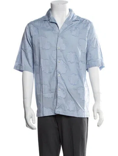 Pre-owned Officine Generale Floral Print Short Sleeve Shirt In Blue