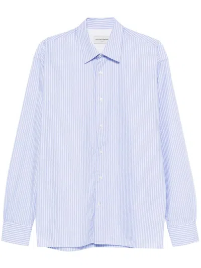 Officine Generale White & Blue Eloan Long Sleeve Shirt In White/moodyblue