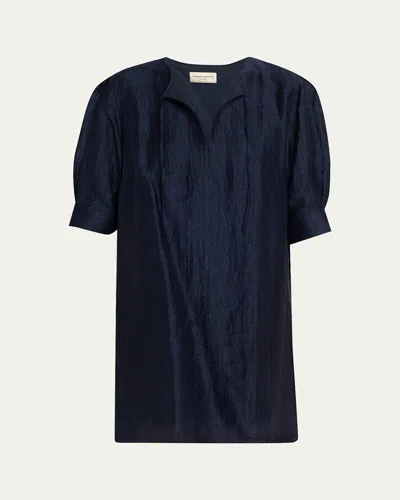 Officine Generale Gigi Italian Linen Mini Dress In Blue