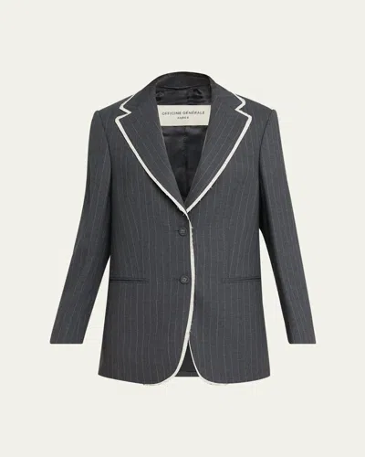 Officine Generale Giovanni Oversized Pinstripe Jacket In Gray
