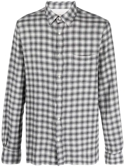 Officine Generale Graphic-print Seersucker Shirt In Grey