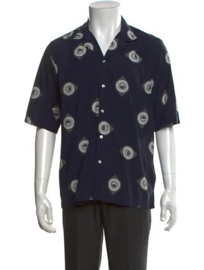 Pre-owned Officine Generale Graphic Print Short Sleeve Shirt In Blue