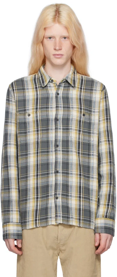 Officine Generale Gray & Off-white Ahmad Shirt In Olive/ecru/mustard