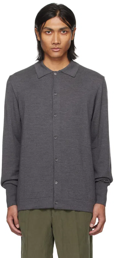 Officine Generale Gray Brent Cardigan In Mid Grey