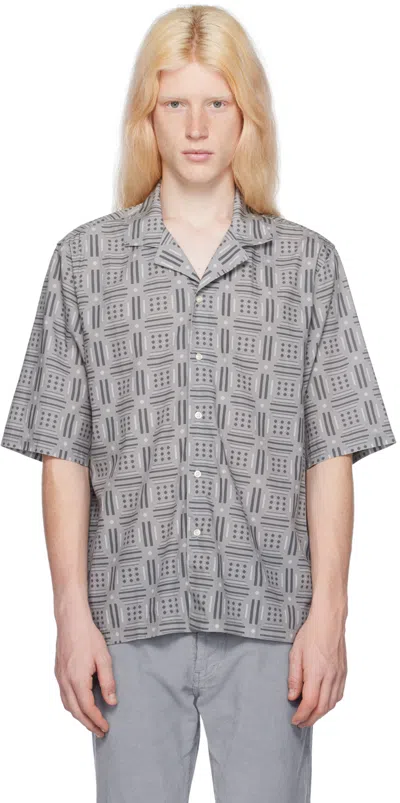 Officine Generale Gray Eren Shirt In Grey/dkgrey/white
