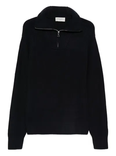 Officine Generale Half-zip Ribbed Sweater In Blue