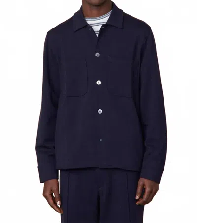 Officine Generale Harrison Long Sleeve Overshirt In Dark Navy In Blue