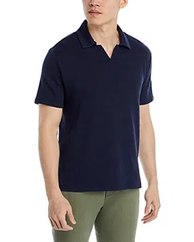 Officine Generale Heathered Open Collar Short Sleeve Polo Shirt In Night Sky