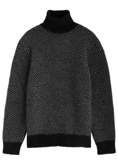 Officine Generale Officine Générale Herringbone Alpaca-blend Jumper In Dark Chocolate