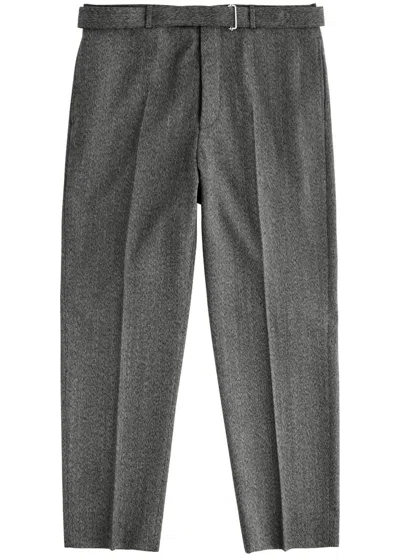 Officine Generale Italian Herringbone Wool Pants Darkgrey/lightgrey In Grey