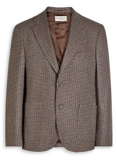 Officine Generale Officine Générale Houndstooth Wool-blend Blazer In Brown