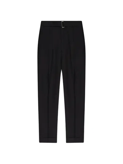 Officine Generale Hugo Belted Pressed-crease Trousers In Black