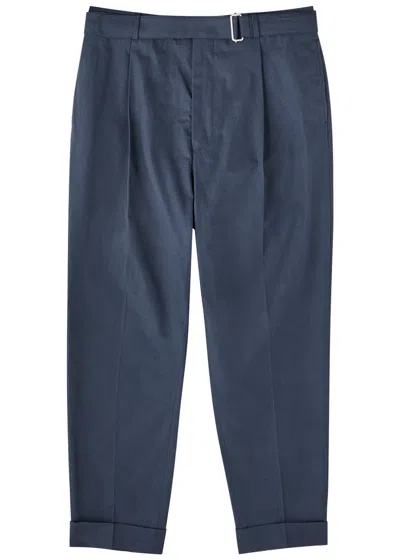Officine Generale Officine Générale Hugo Belted Tapered-leg Cotton Trousers In Navy