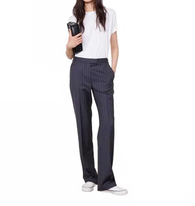 Officine Generale Ilenia Italian Woven Pinstripe Pants In Anthracite/ecru In Blue